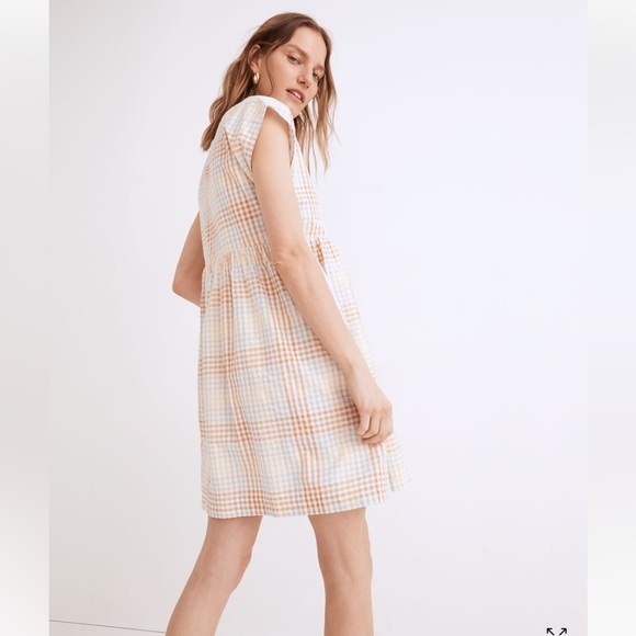 Women’s MADEWELL Cap-Sleeve Button-Front Mini Dress in Plaid- Size XS - Picture 3 of 11